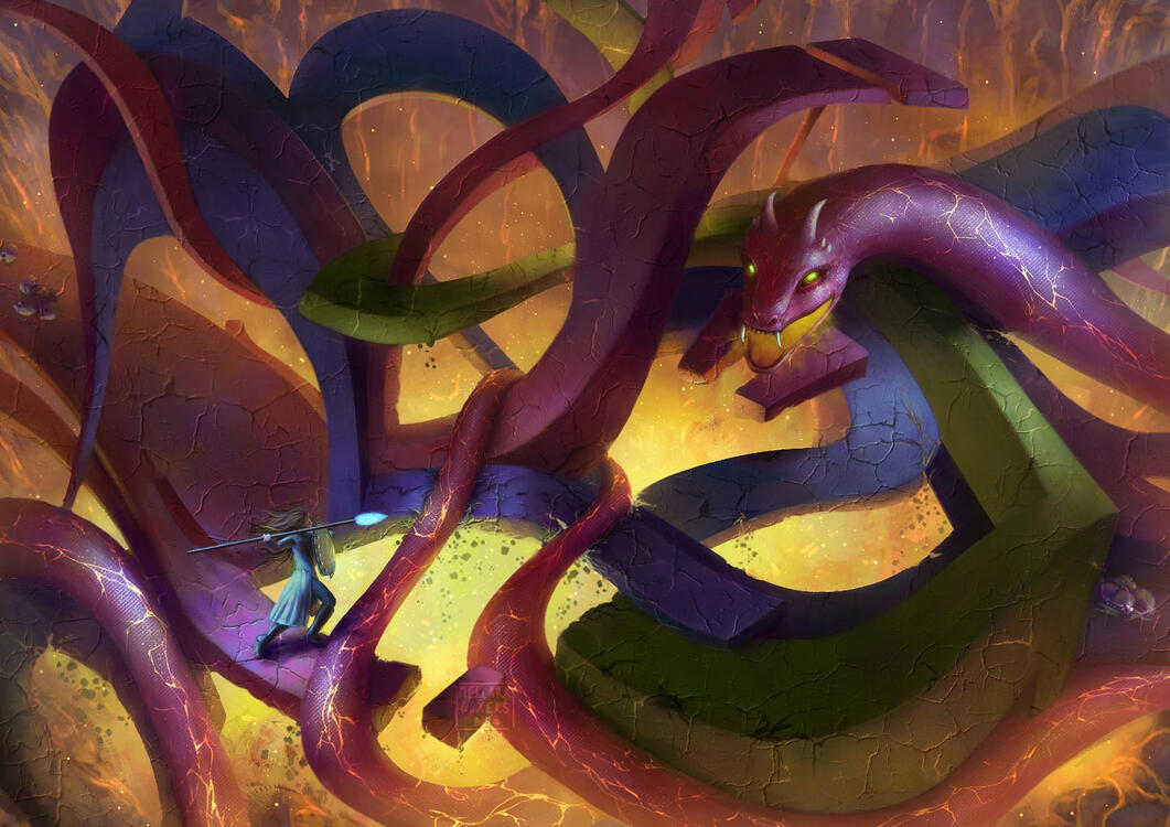 the knight vs the volcano snake (jazza contest entry/1st place winner)